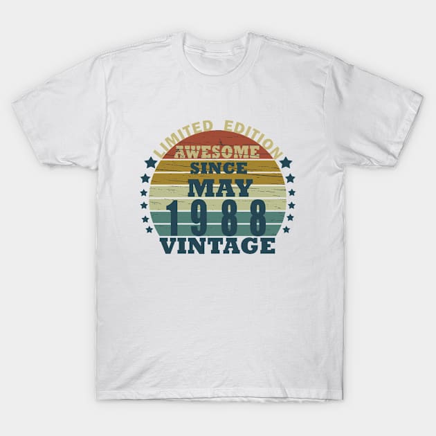 born in may 1988 vintage birthday T-Shirt by omitay